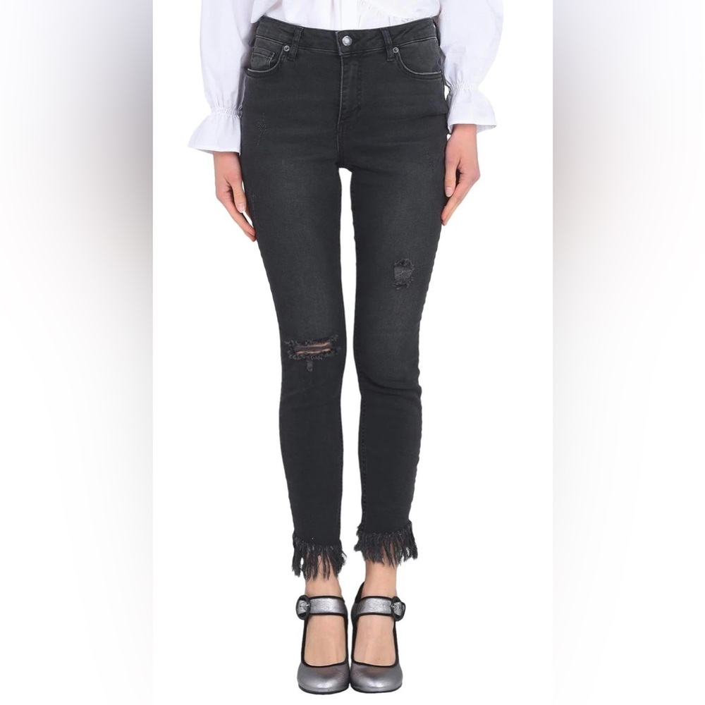 Free People Great Heights Frayed Skinny Denim Jean Pants, Color: Black, Size: 27